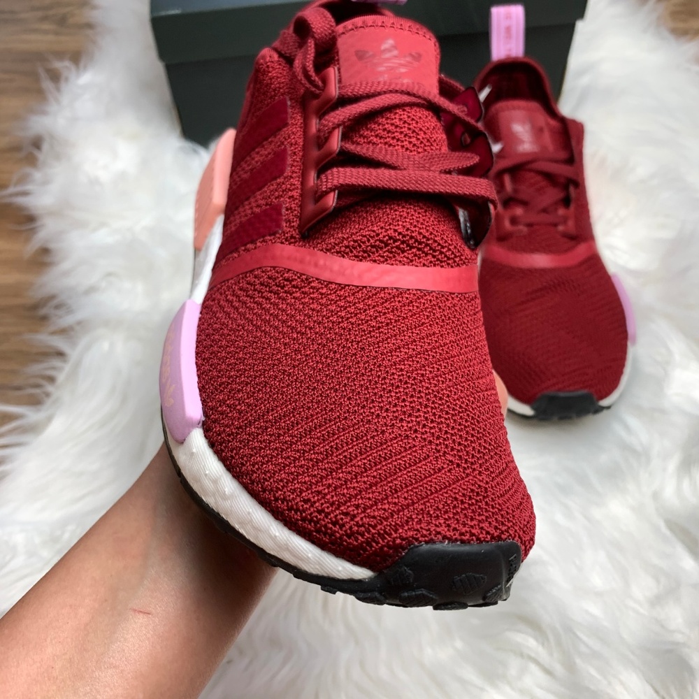 New Adidas NMD R1 Collegiate Burgundy Sneakers - Picture 4 of 8